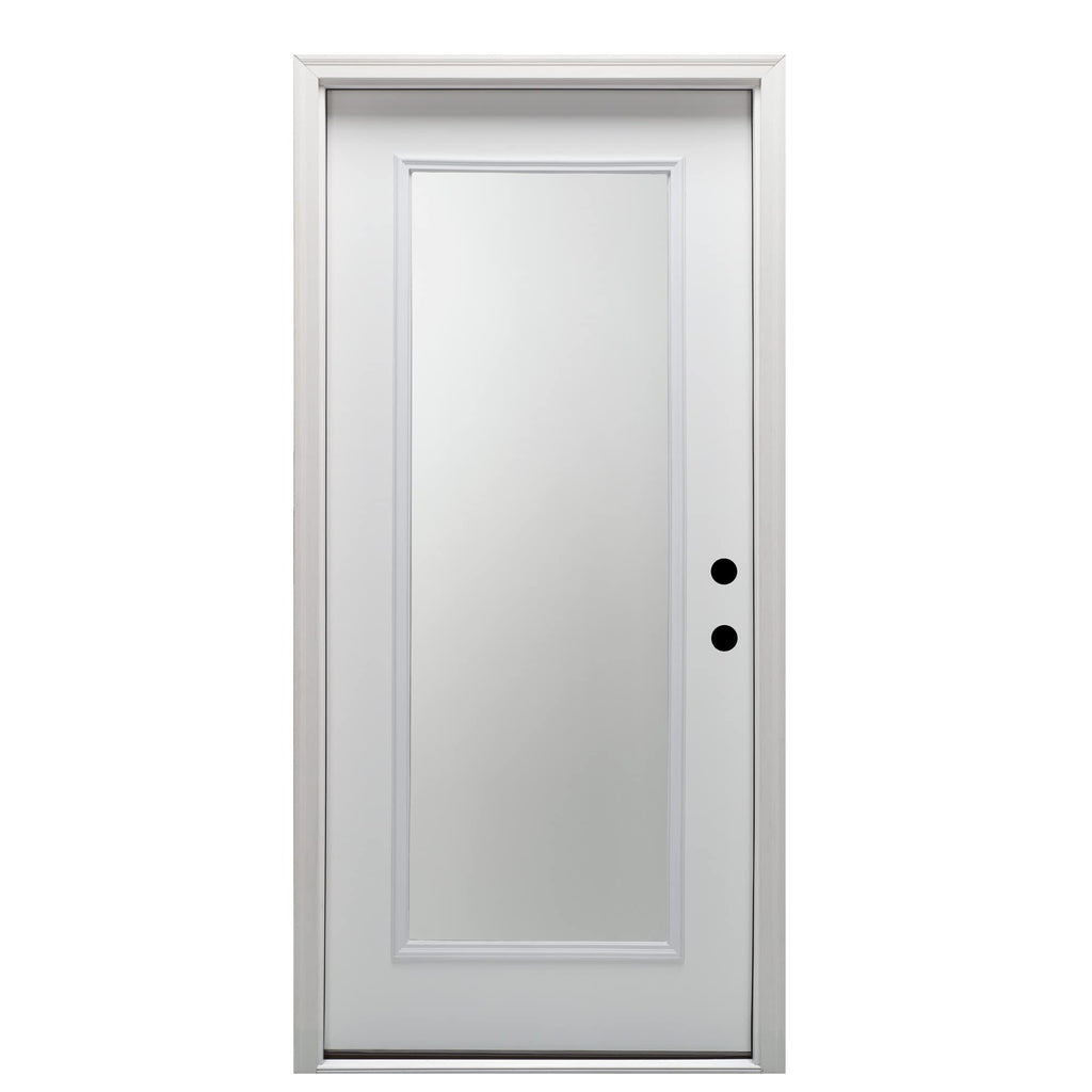 Fiberglass Smooth Primed Left Hand In-Swing Prehung Front Door Full Lite Clear Glass 32" x 80" Q62917