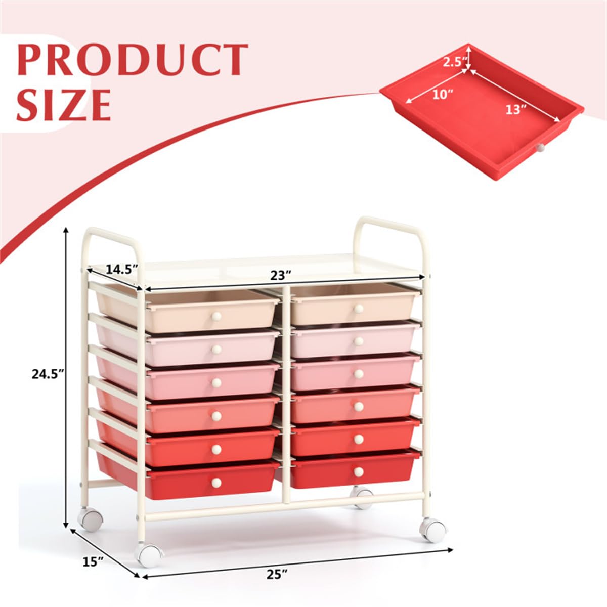 12 Drawer Rolling Storage Cart with Wheels T859168