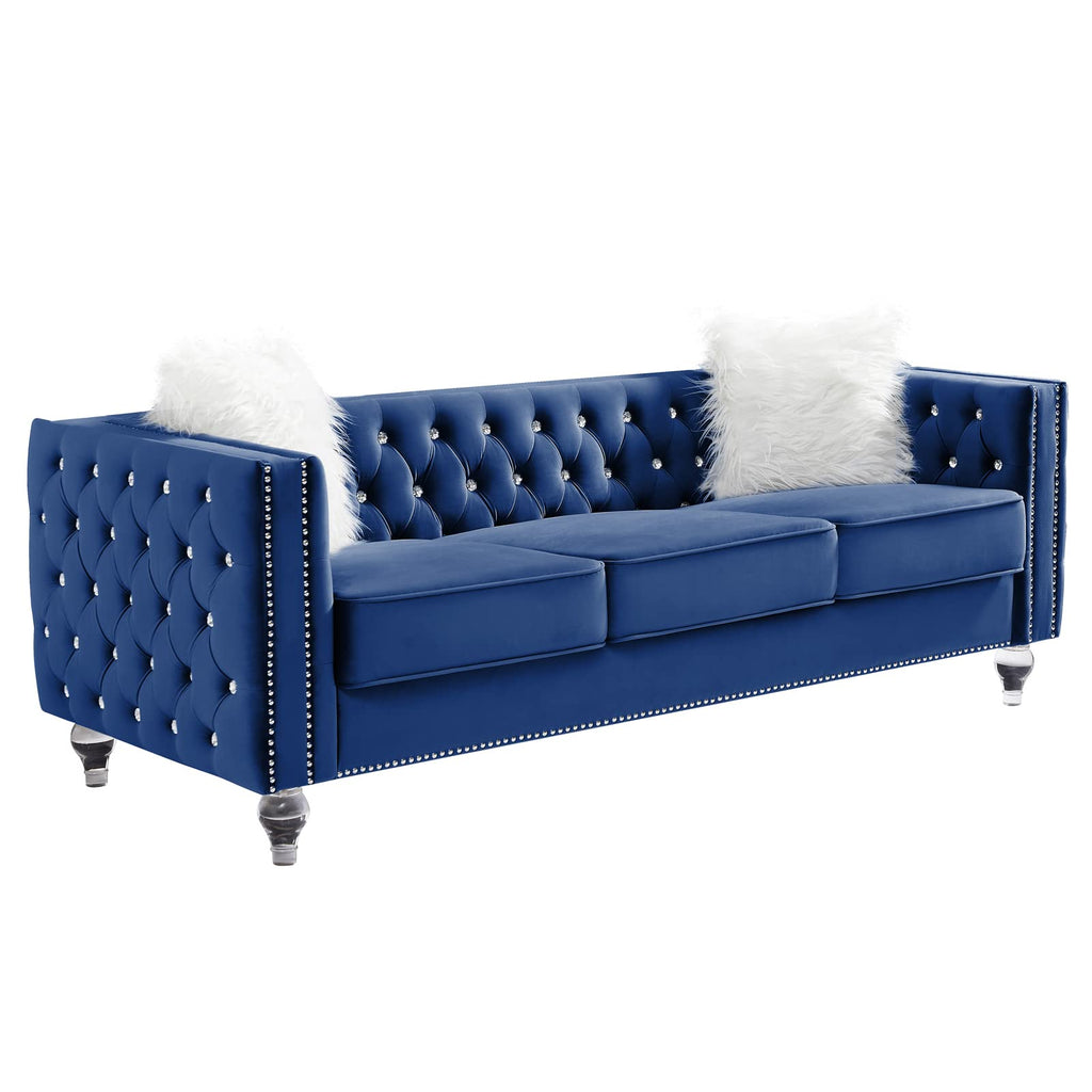Velvet 3 Seater Sofa Couch with Nailhead and Acrylic Legs B993971