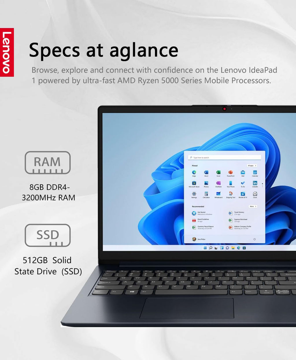 15.6" FHD Touch Laptop Ryzen 5 8GB RAM 512GB Storage Abyss Blue F9341