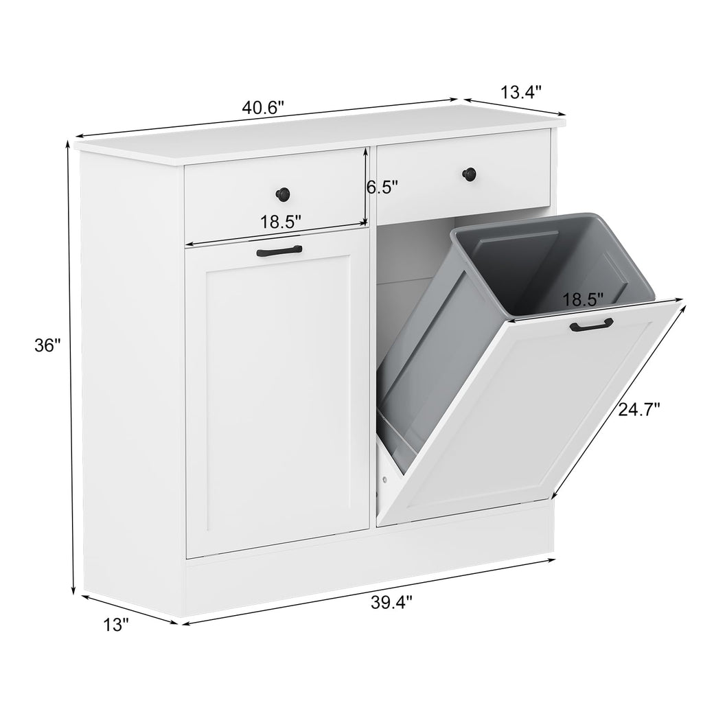White 20-Gallon Wooden Tilt-Out Trash Can Cabinet P8191