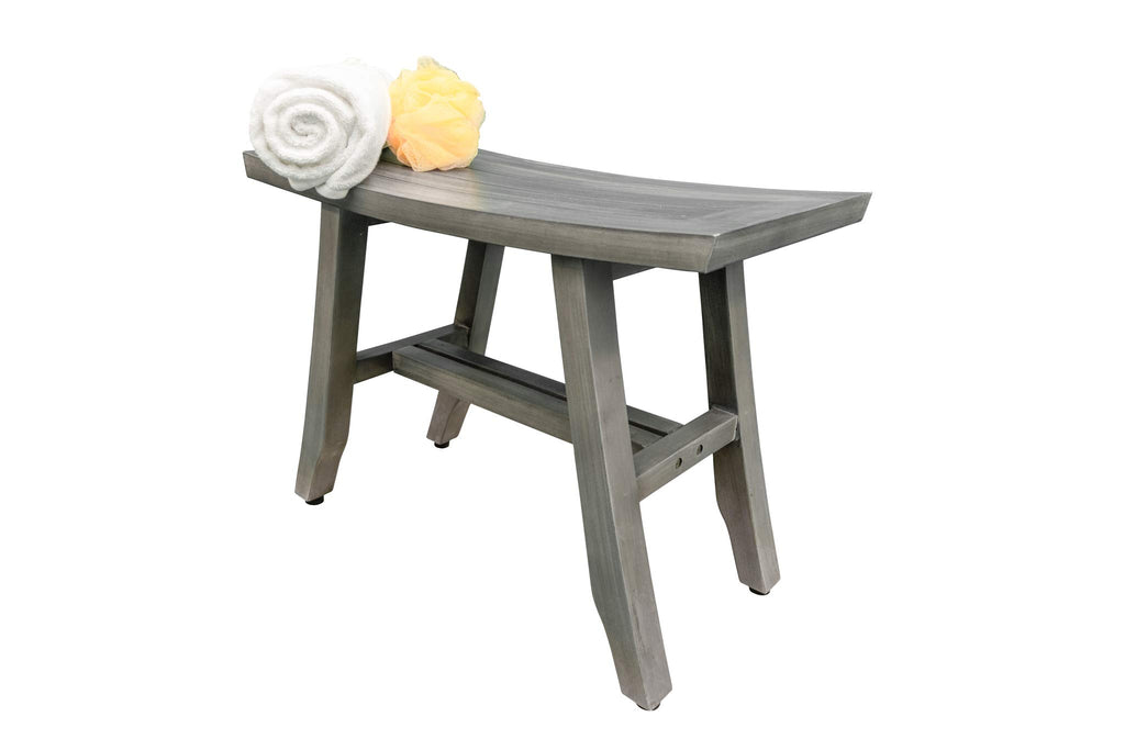 24" Gray Teak Shower Bench with Curved Seat X610037