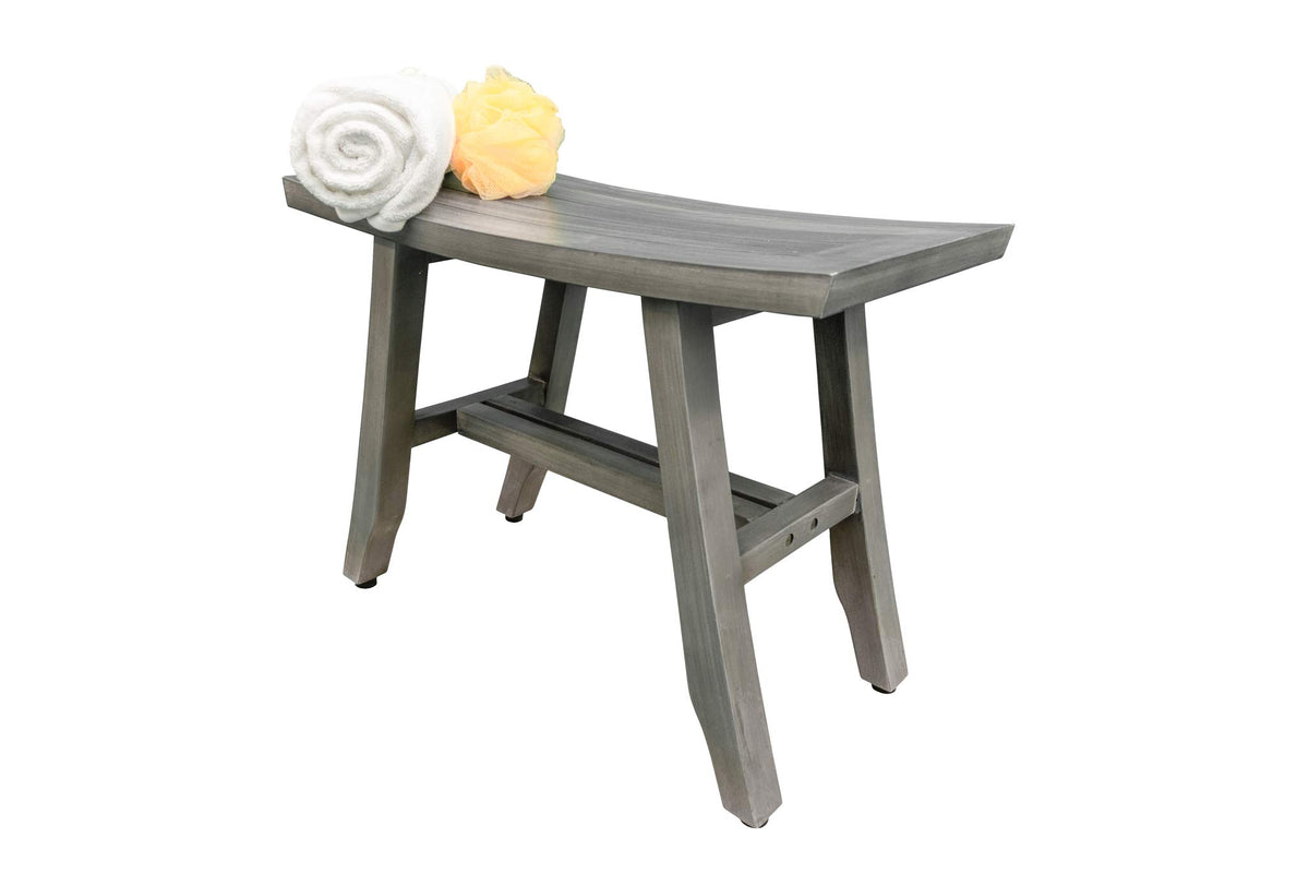 24" Gray Teak Shower Bench with Curved Seat X610037