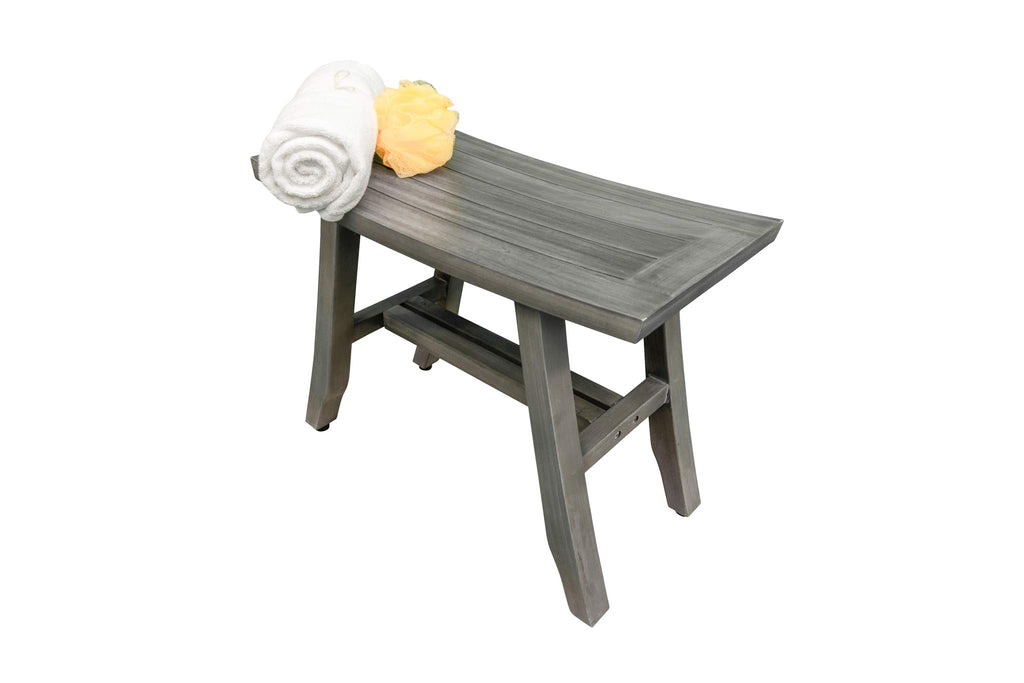24" Gray Teak Shower Bench with Curved Seat X610037