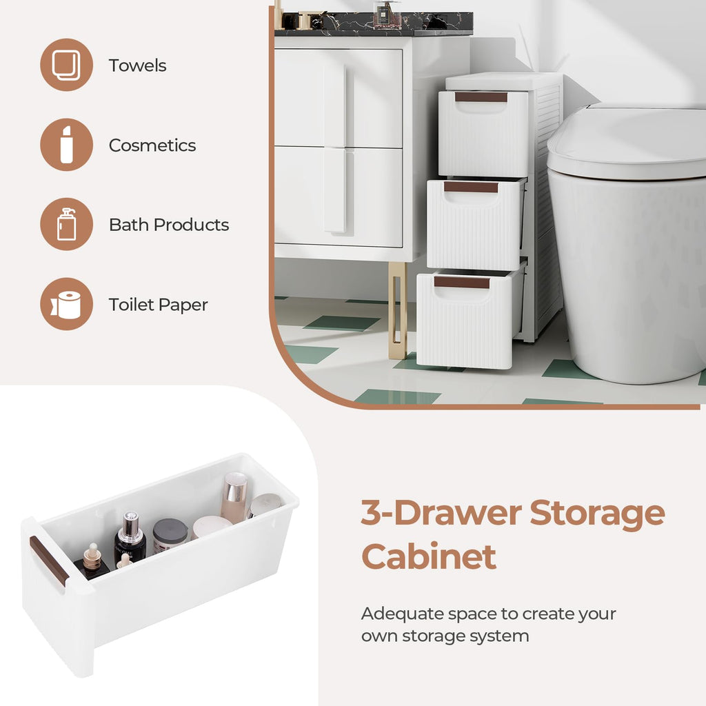White 3 Drawer Narrow Storage Cabinet O51178