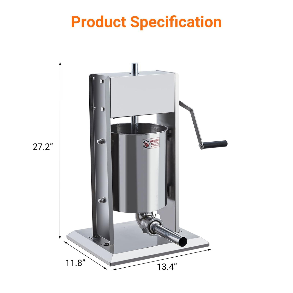 Manual 5L Stainless Steel Sausage Stuffer with 4 Stuffing Tubes N1854