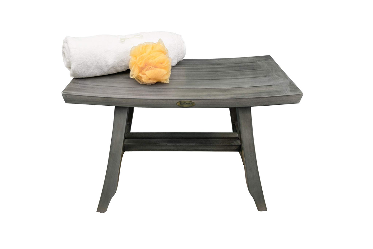 24" Gray Teak Shower Bench with Curved Seat X610037