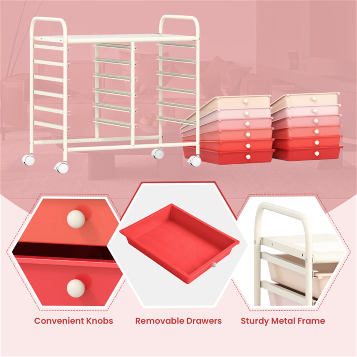 12 Drawer Rolling Storage Cart with Wheels T859168