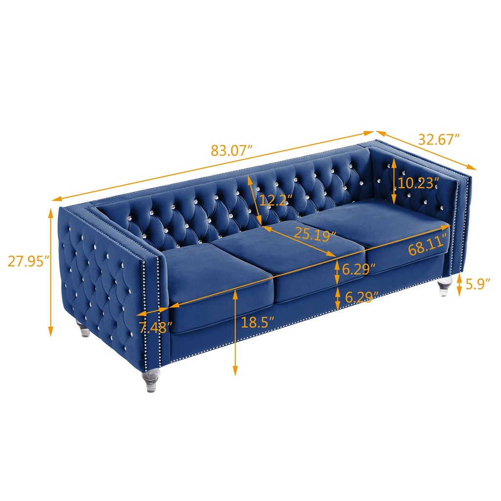 Velvet 3 Seater Sofa Couch with Nailhead and Acrylic Legs B993971