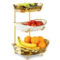 3 Tier Ceramic Fruit Bowl with Metal Stand O18315