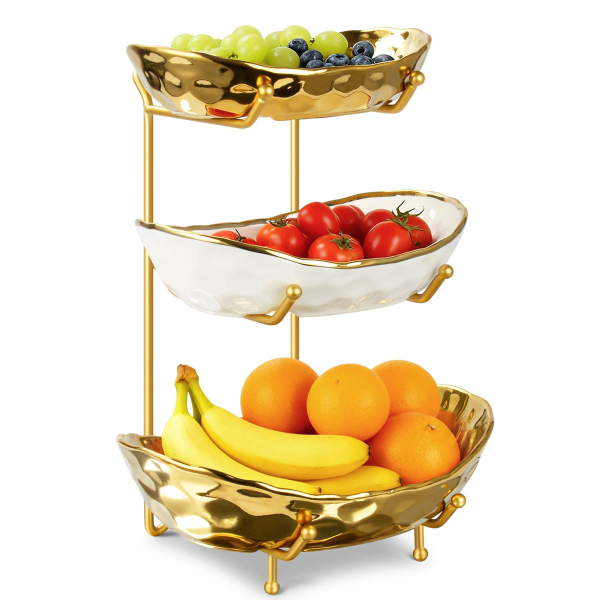 3 Tier Ceramic Fruit Bowl with Metal Stand O18315