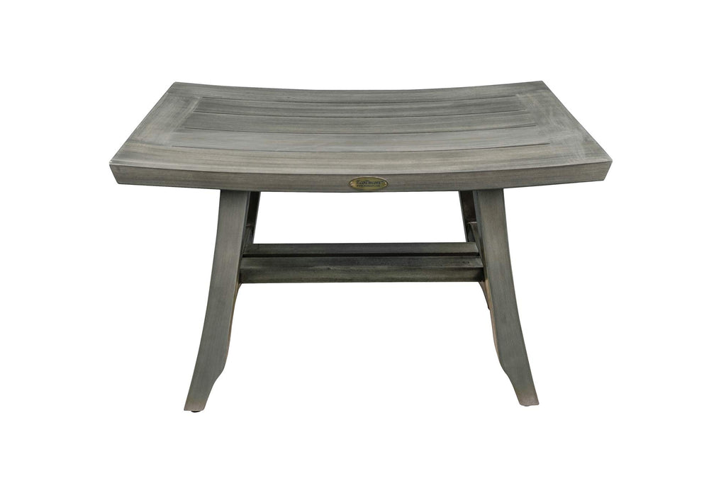 24" Gray Teak Shower Bench with Curved Seat X610037