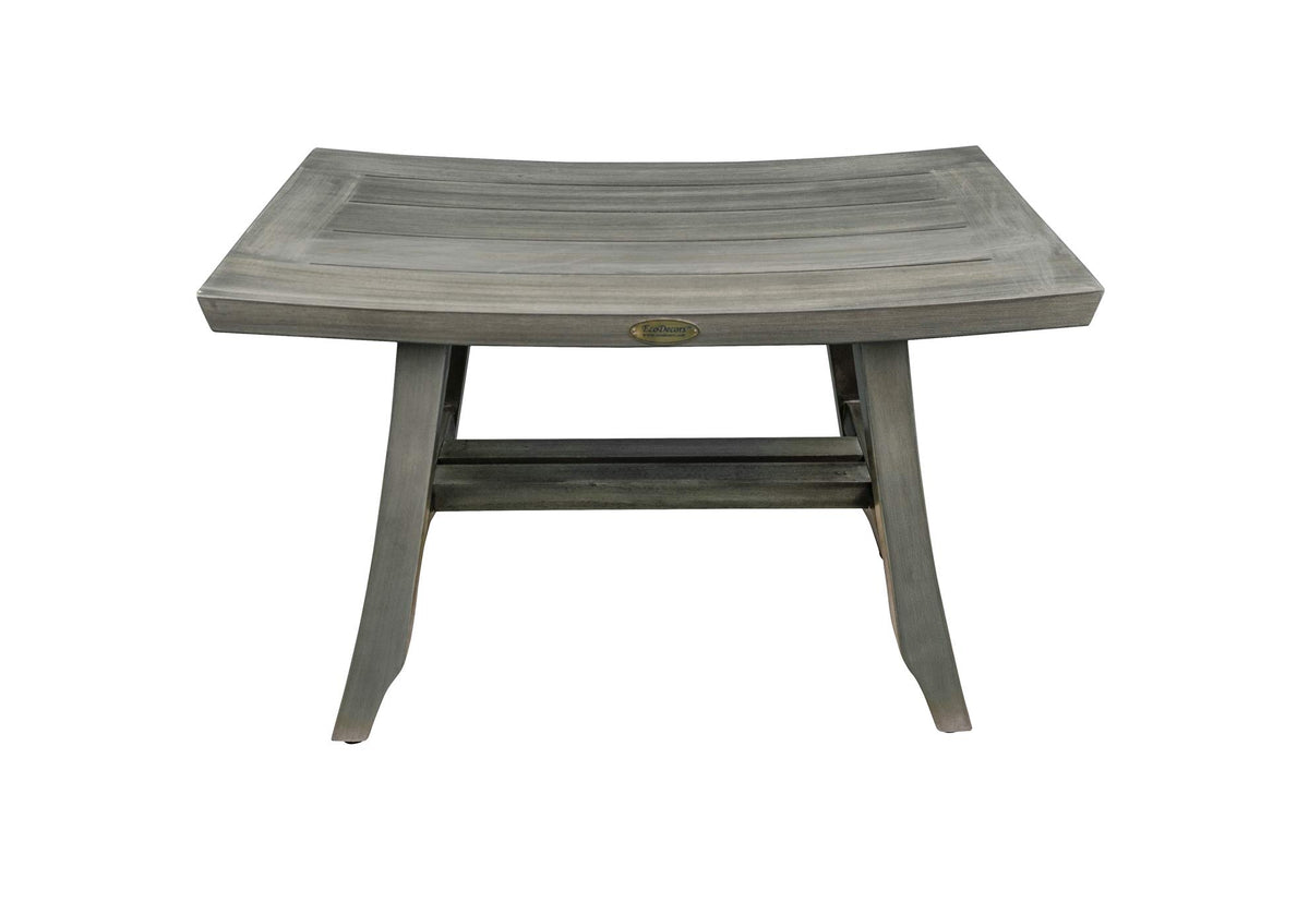 24" Gray Teak Shower Bench with Curved Seat X610037