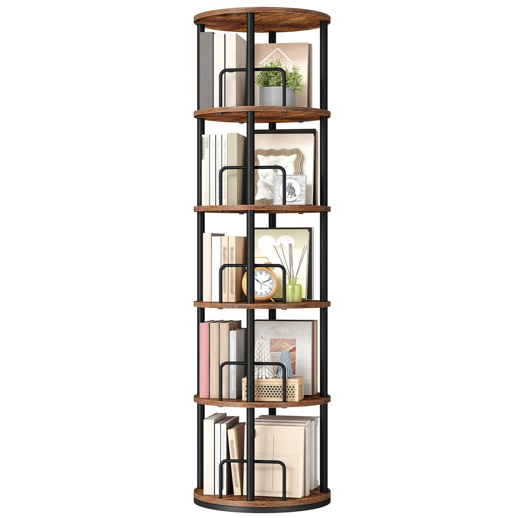 5-Tier Rotating Bookshelf, 360° Spinning Bookcase, Rustic Brown G451437