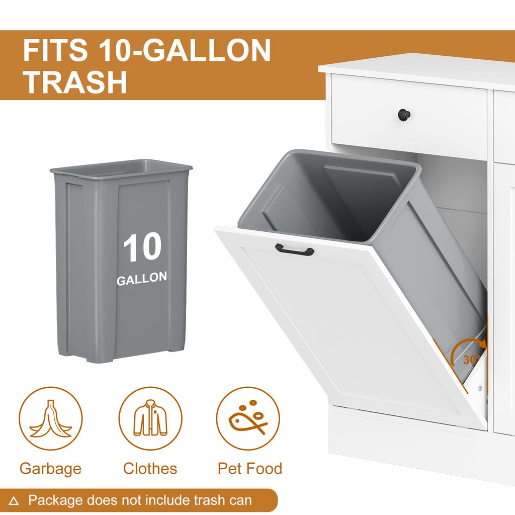 White 20-Gallon Wooden Tilt-Out Trash Can Cabinet P8191