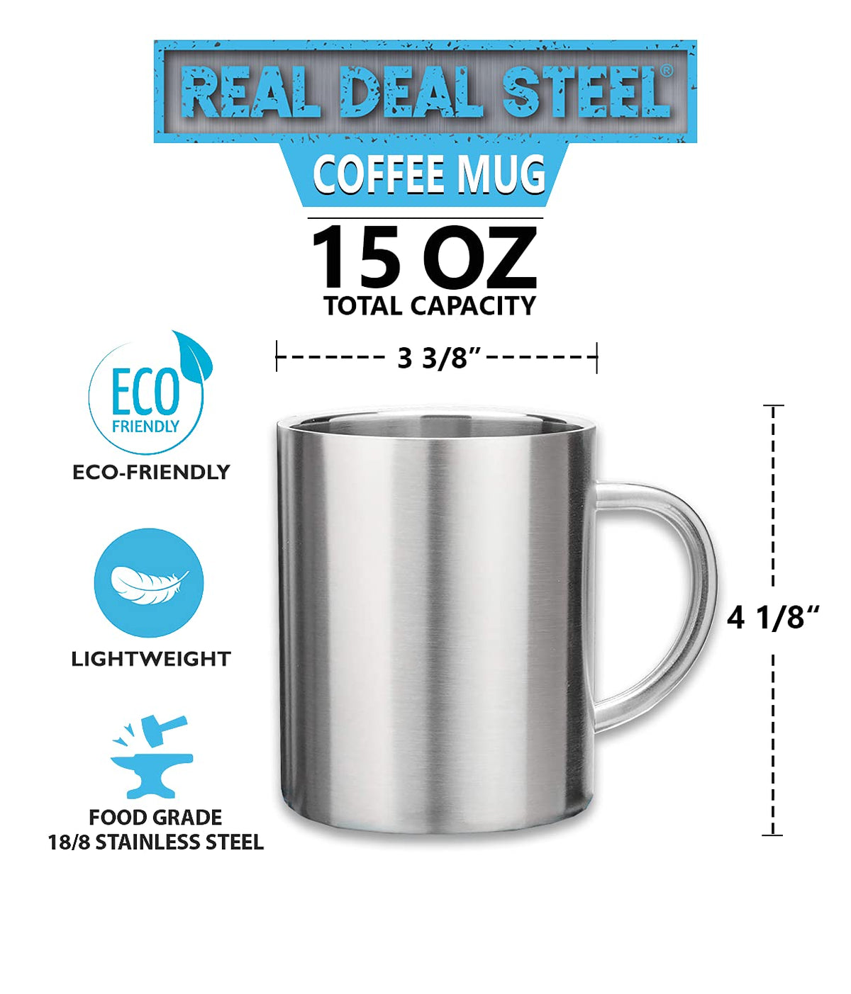 15 oz Double Wall Stainless Steel Insulated Mug Set of 2 B945214