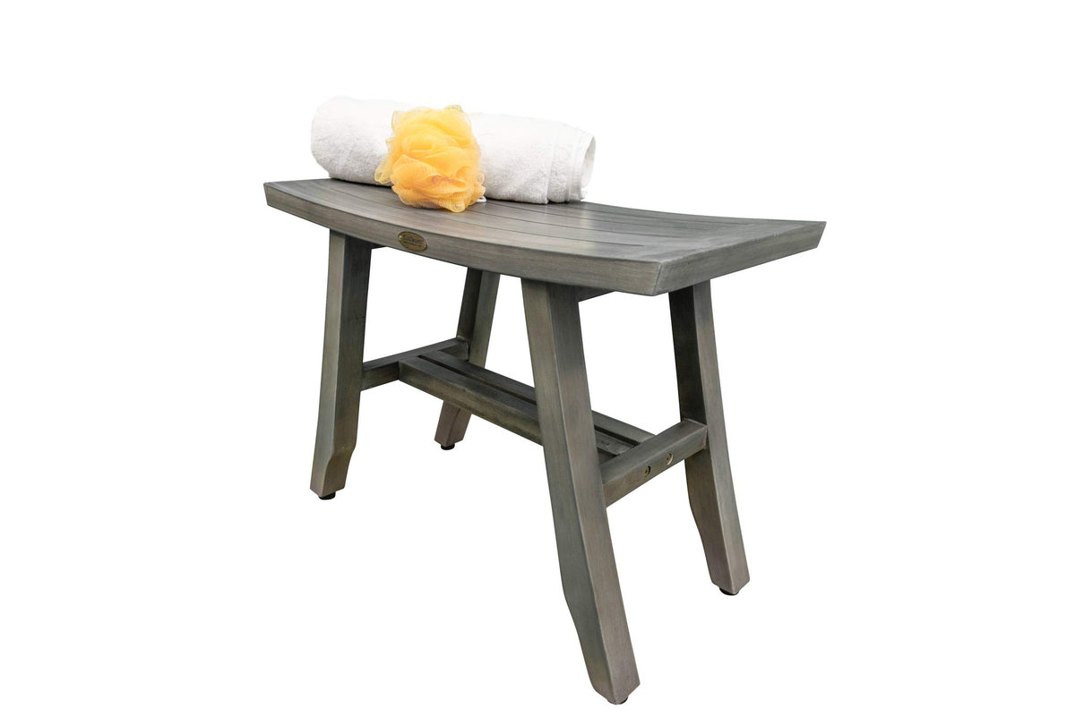 24" Gray Teak Shower Bench with Curved Seat X610037
