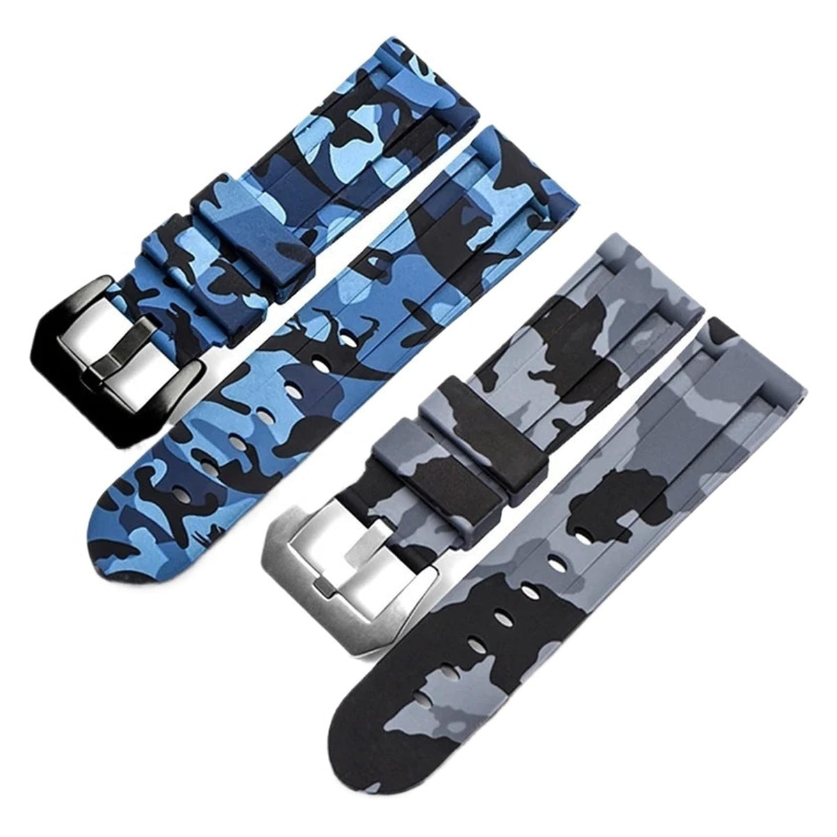 Camo Blue Grey Rubber Silicone Watch Band V62405