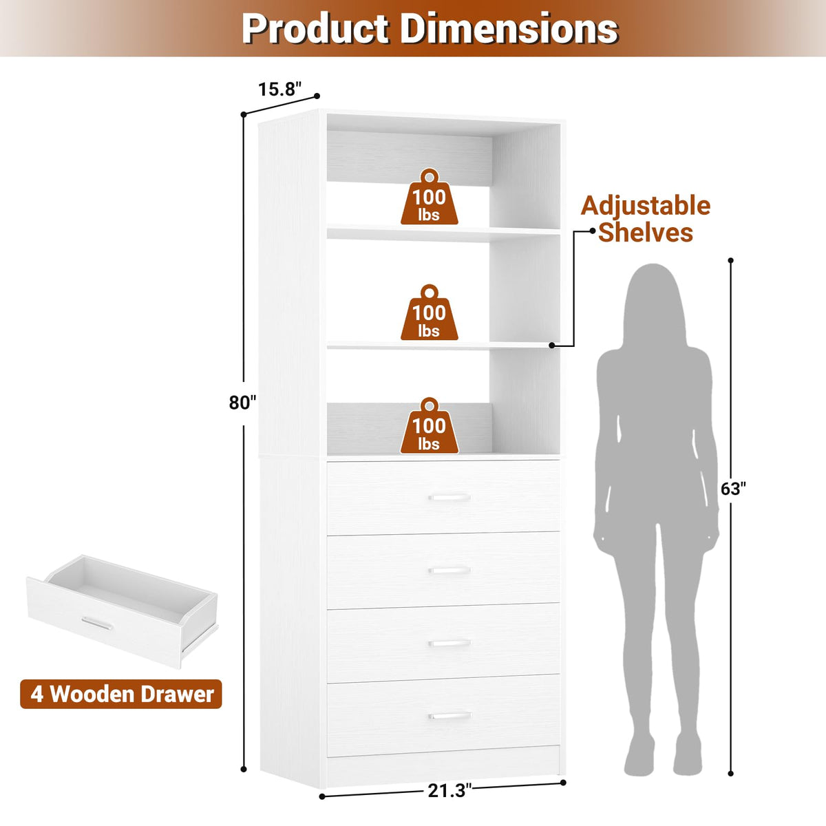 Wood Closet Organizer with 4 Drawers A9693