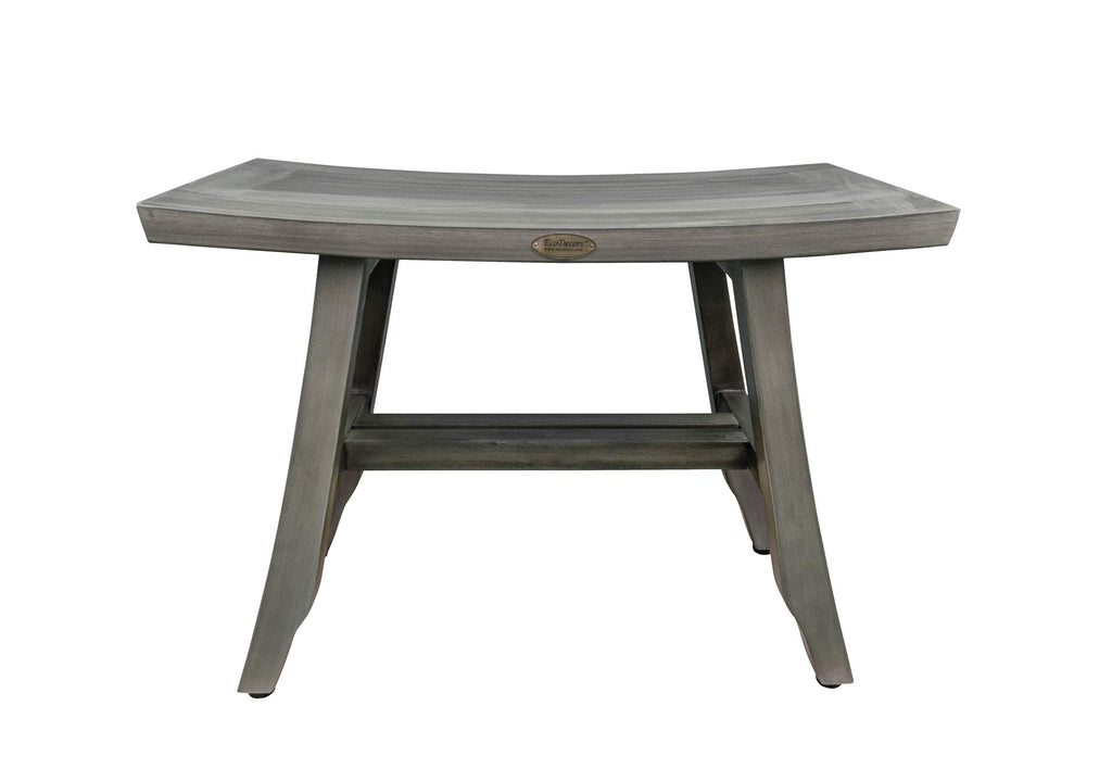 24" Gray Teak Shower Bench with Curved Seat X610037