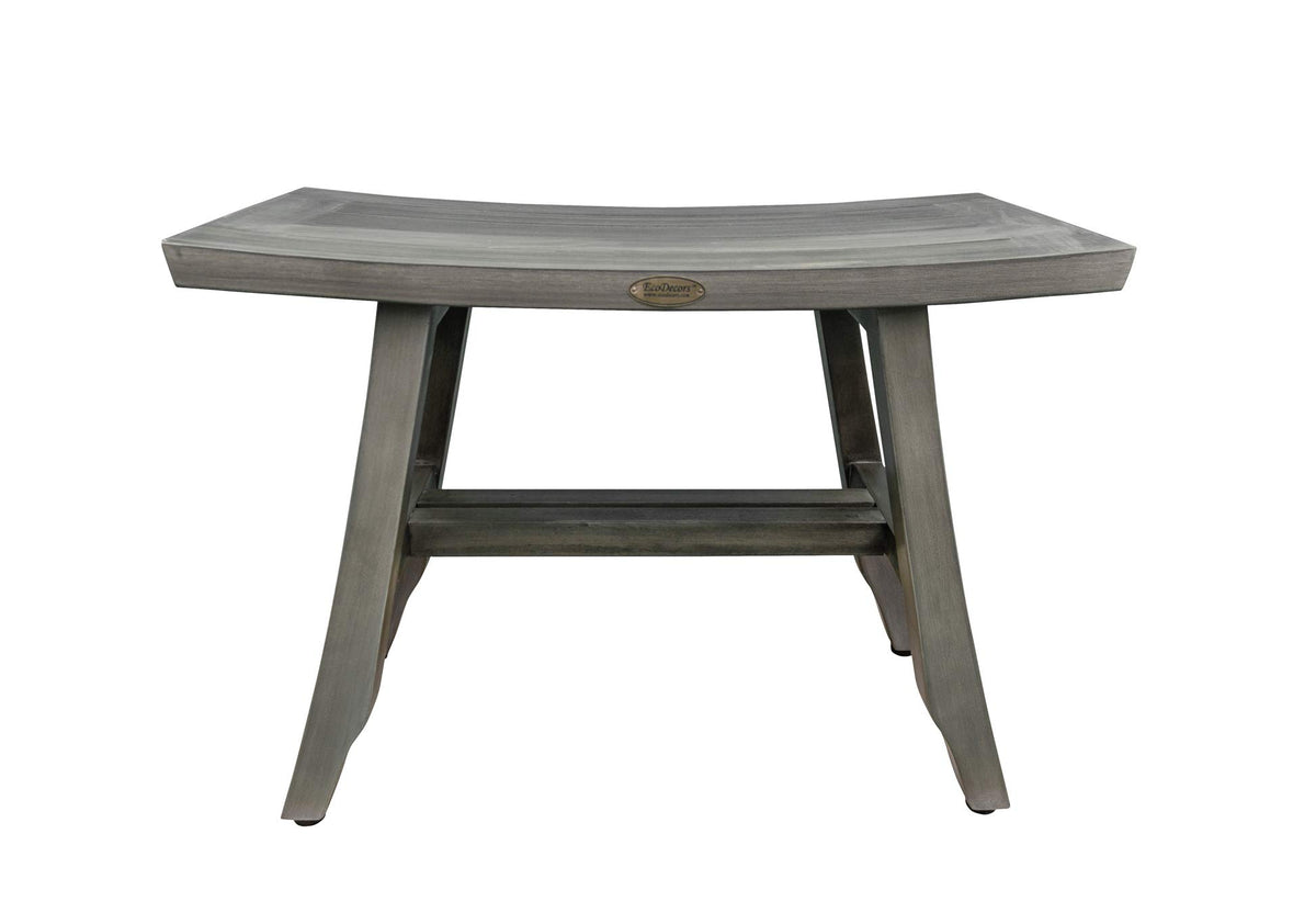 24" Gray Teak Shower Bench with Curved Seat X610037