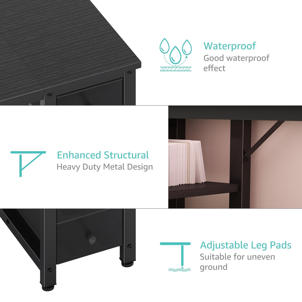 Black 55 inch Gaming Desk with 4 Drawers and Shelves A594221