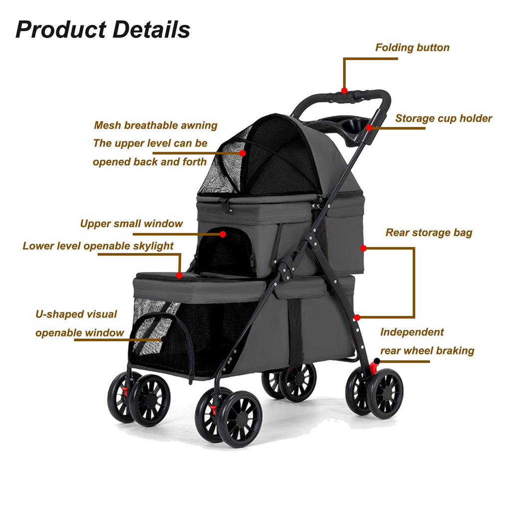 Double Dog Stroller for Medium Small Dogs and Cats W9467