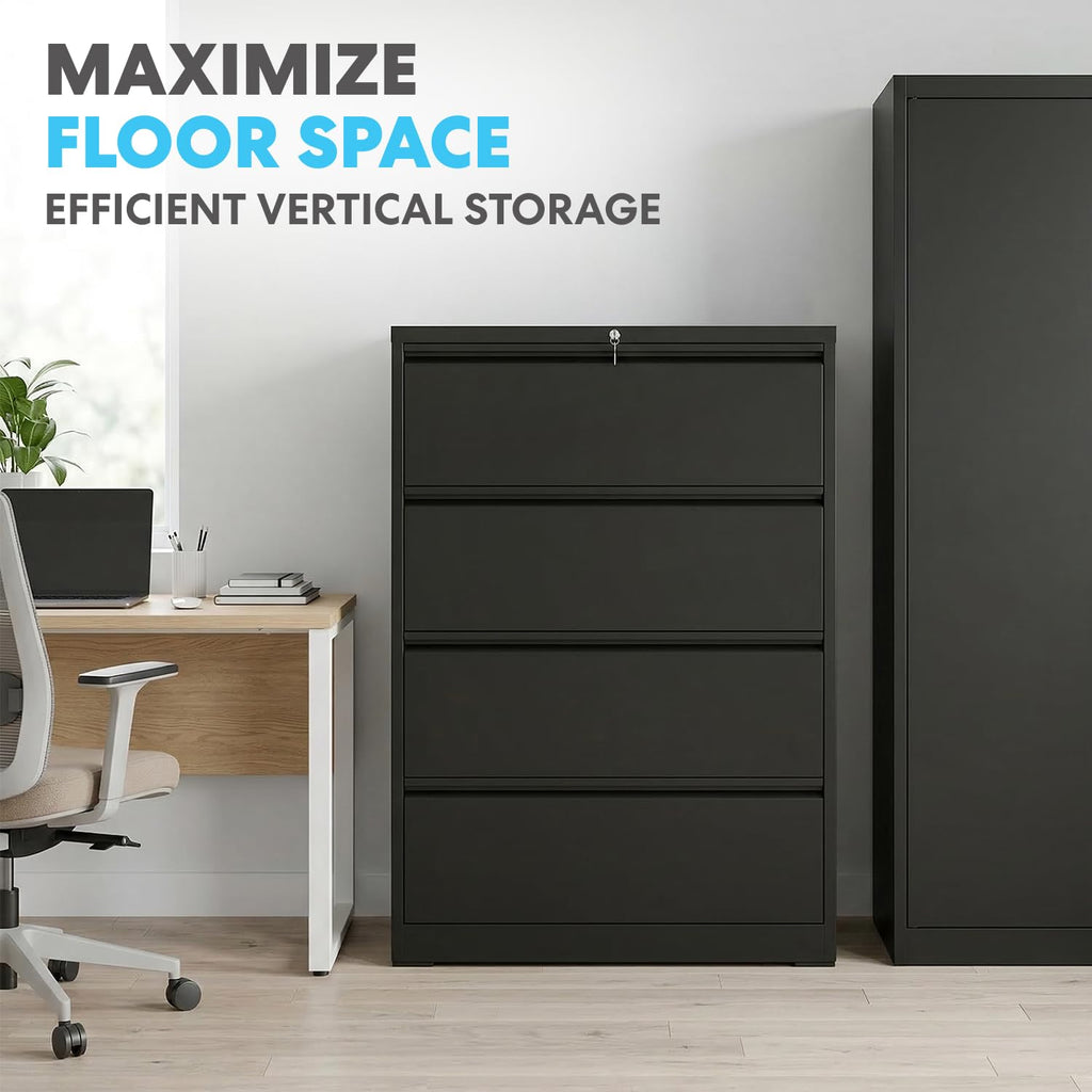 4 Drawer Black Metal File Cabinet with Lock Y21103