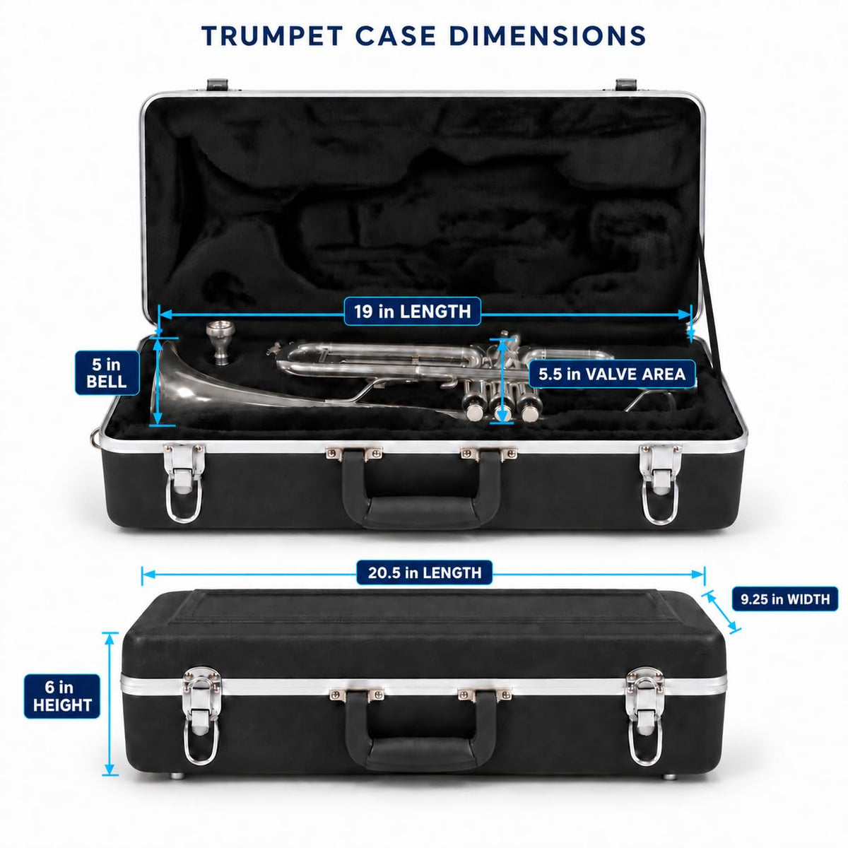 Lightweight ABS Hard Case for Bb Trumpet, Black X9046