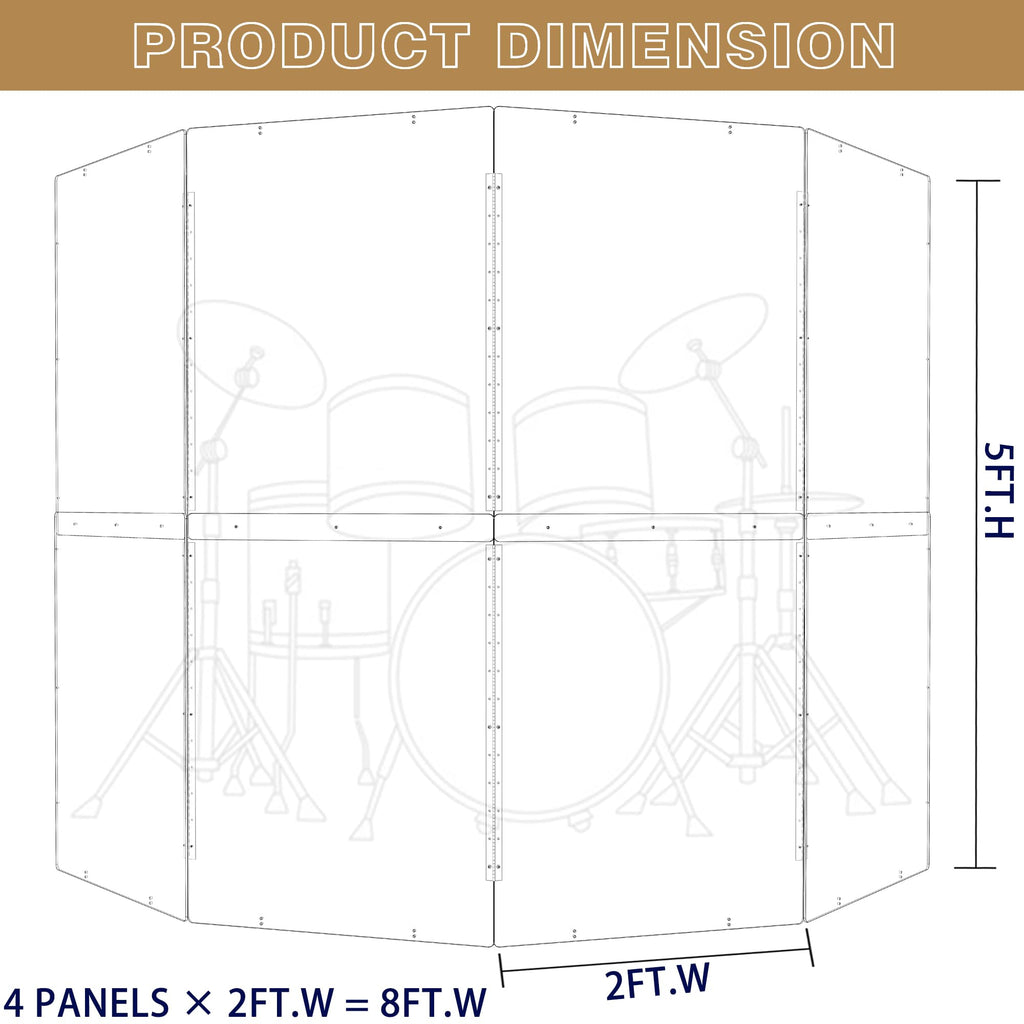 Portable 4 Panels 2ft x 5ft Acrylic Drum Shield X979