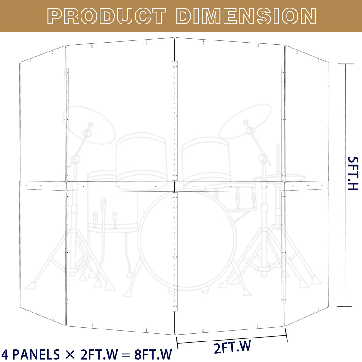 Portable 4 Panels 2ft x 5ft Acrylic Drum Shield X979