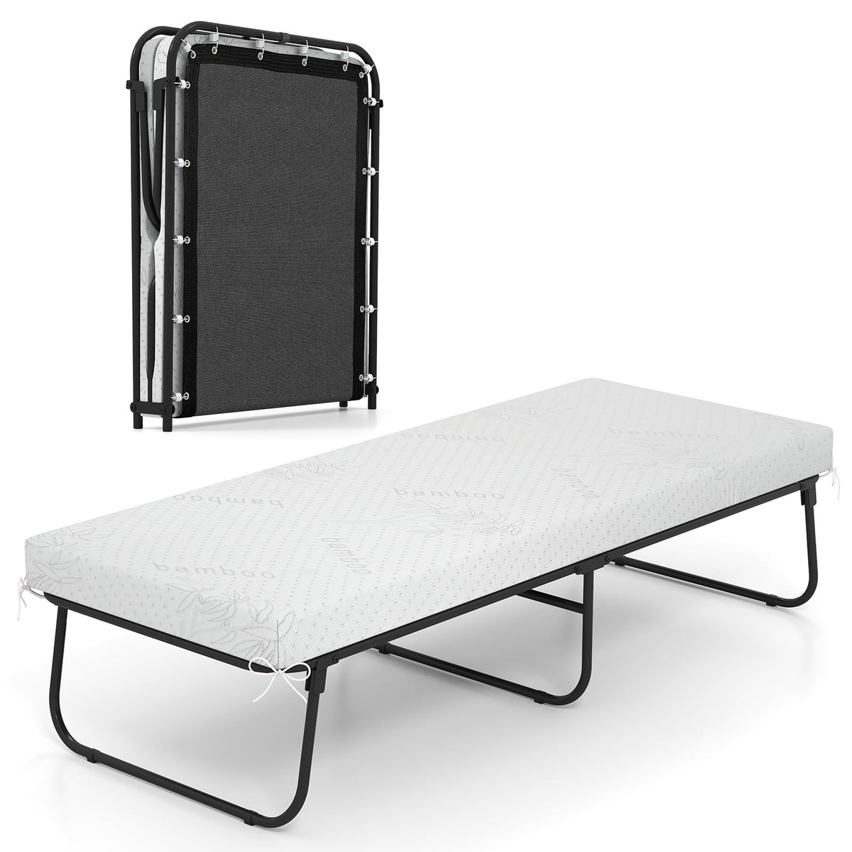 Folding Bed with Mattress Cot Size 75” x 31” Memory Foam Metal Frame Y416