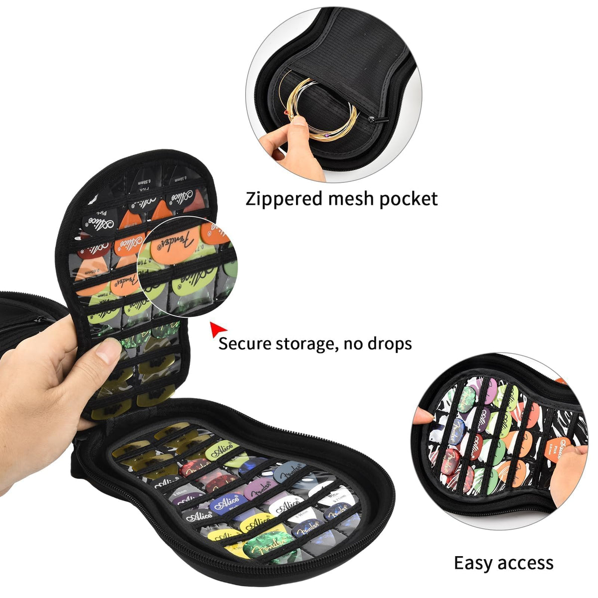 Guitar Pick Holder Case 63+ All Size Plectrums Storage Pouch P3329