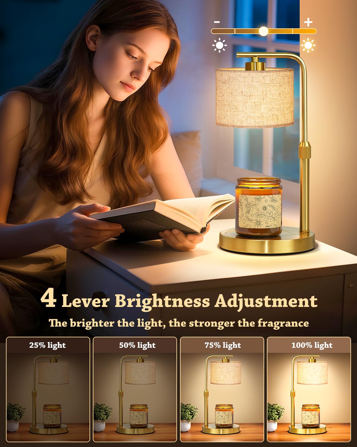 Height Adjustable Candle Warmer Lamp with Timer Dimmer for Jar Candles A970399