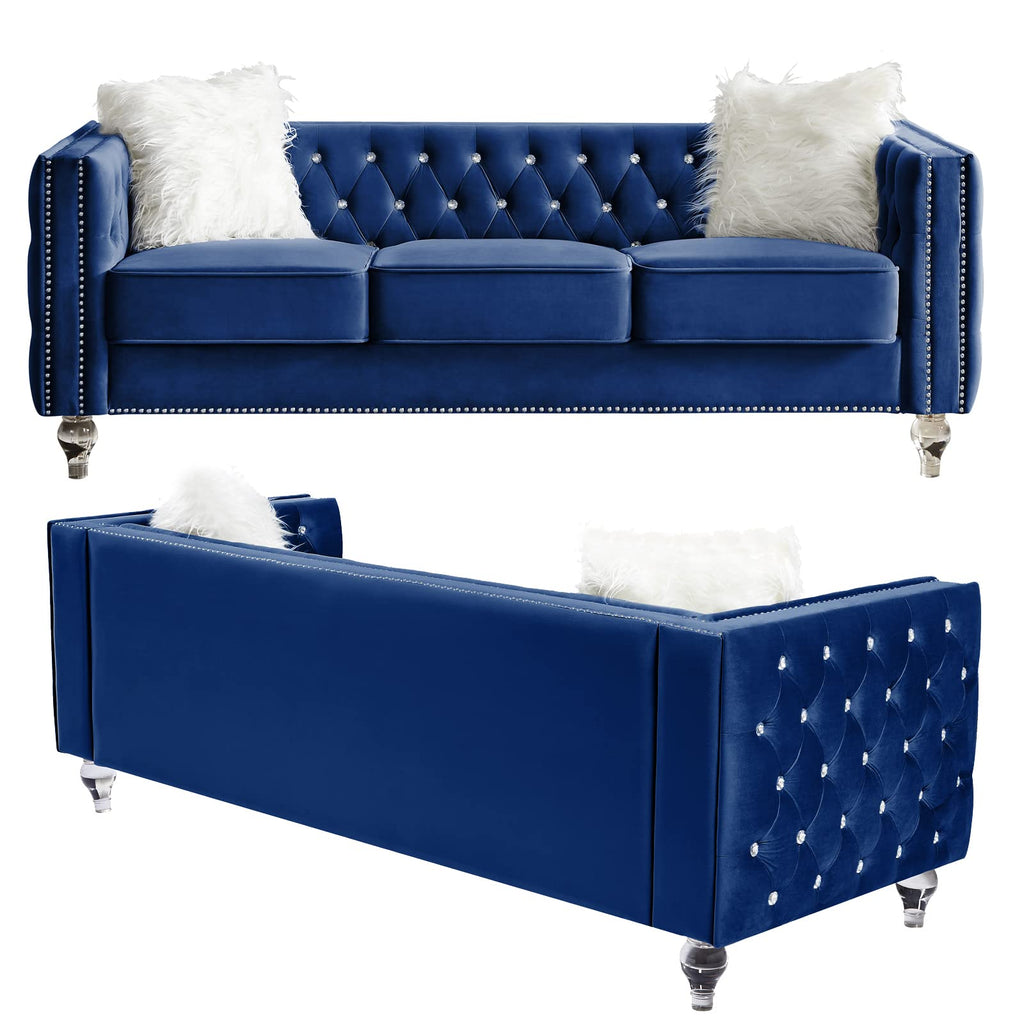 Velvet 3 Seater Sofa Couch with Nailhead and Acrylic Legs B993971