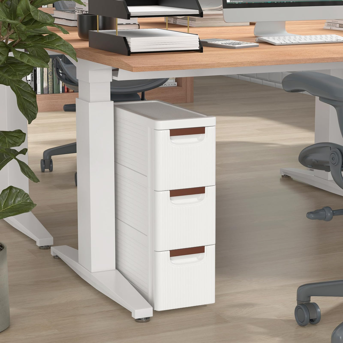 White 3 Drawer Narrow Storage Cabinet O51178