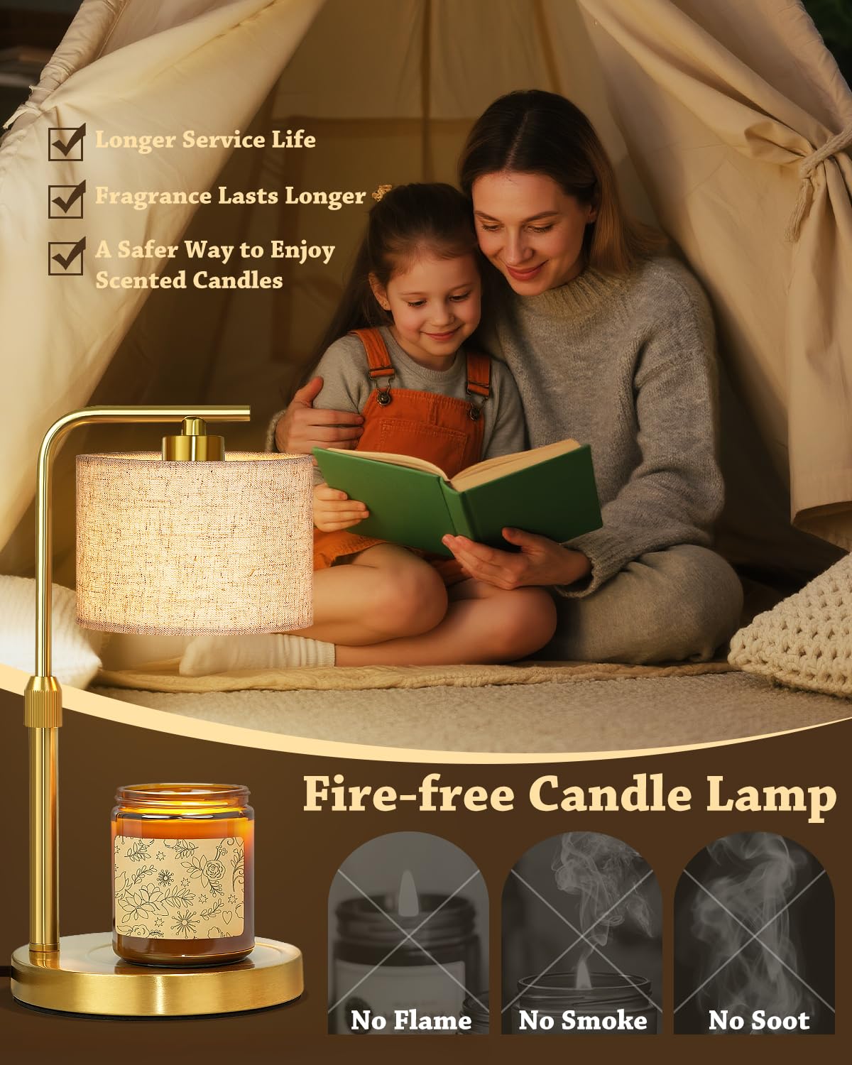 Height Adjustable Candle Warmer Lamp with Timer Dimmer for Jar Candles A970399