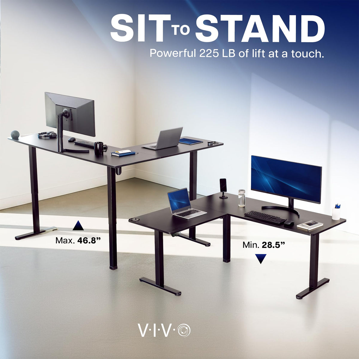 Black 75 x 63 in Corner Standing Desk C386630