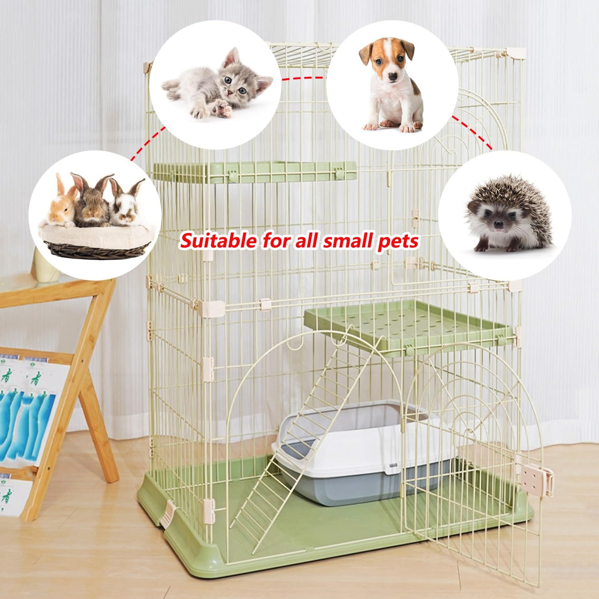 3/4-Tier Wire Cat Cage Playpen Kennel with Hammock S245957