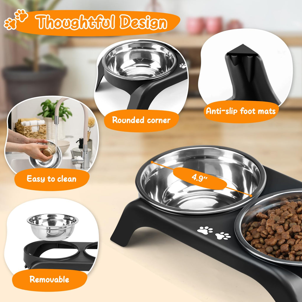 Elevated Dog Bowls with 5” Stainless Steel Bowls Black S550067