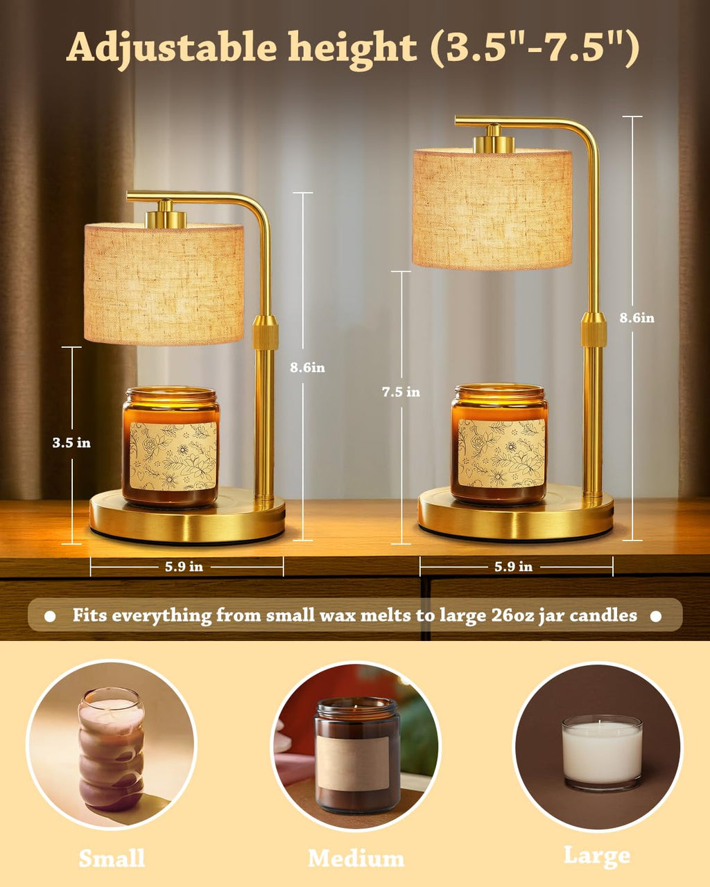 Height Adjustable Candle Warmer Lamp with Timer Dimmer for Jar Candles A970399