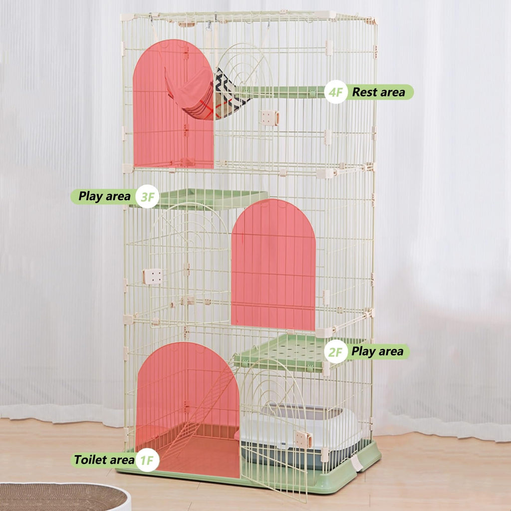 3/4-Tier Wire Cat Cage Playpen Kennel with Hammock S245957