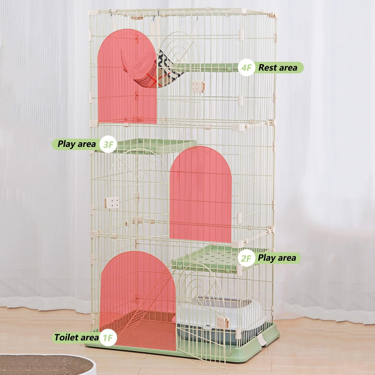 3/4-Tier Wire Cat Cage Playpen Kennel with Hammock S245957