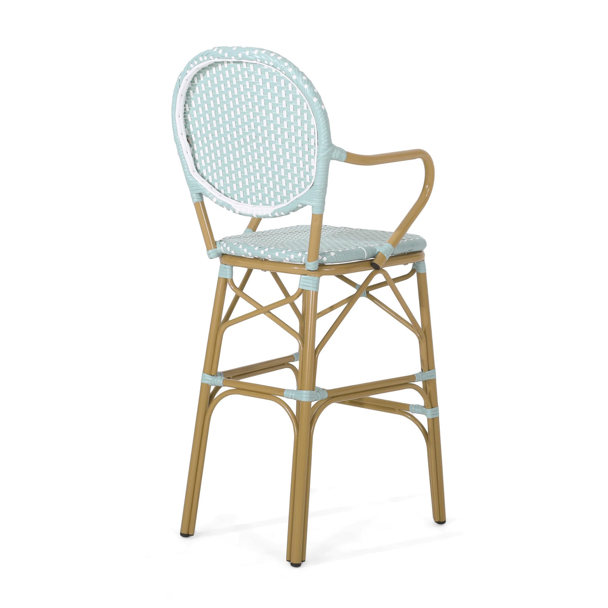 Teal Bamboo Print Wicker Aluminum Bar Stools Set of 2 D415141