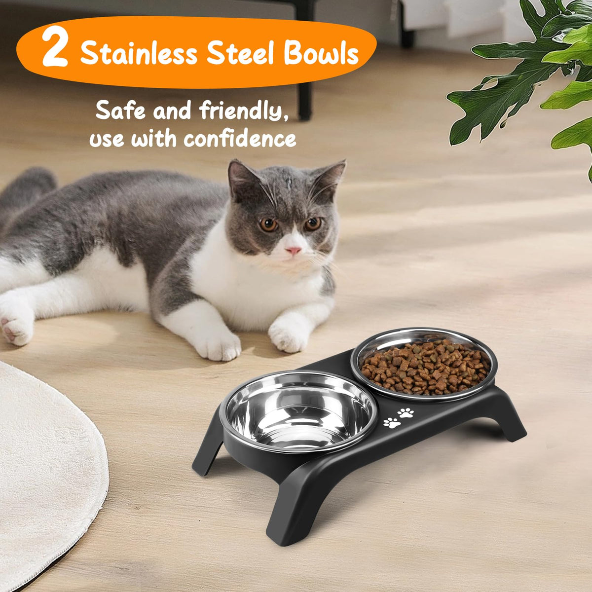 Elevated Dog Bowls with 5” Stainless Steel Bowls Black S550067