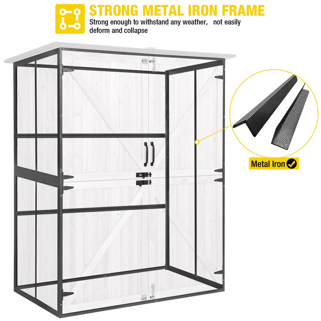 Off-White Storage Shed with Metal Frame, Wooden Floor and Adjustable Shelves O983