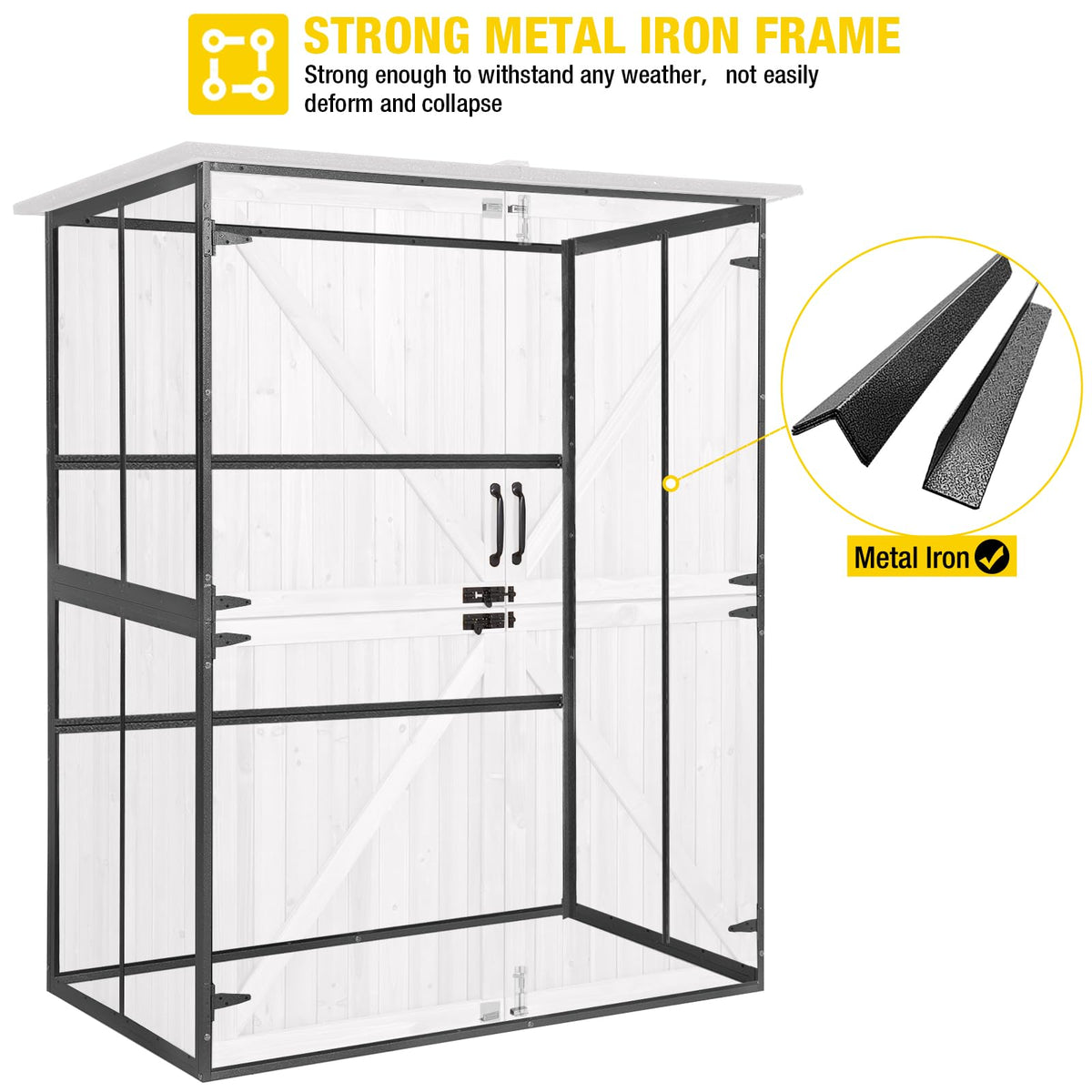 Off-White Storage Shed with Metal Frame, Wooden Floor and Adjustable Shelves O983
