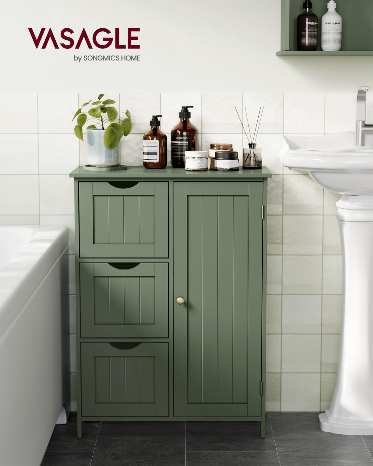 Forest Green 3 Drawer Bathroom Floor Storage Cabinet W9221