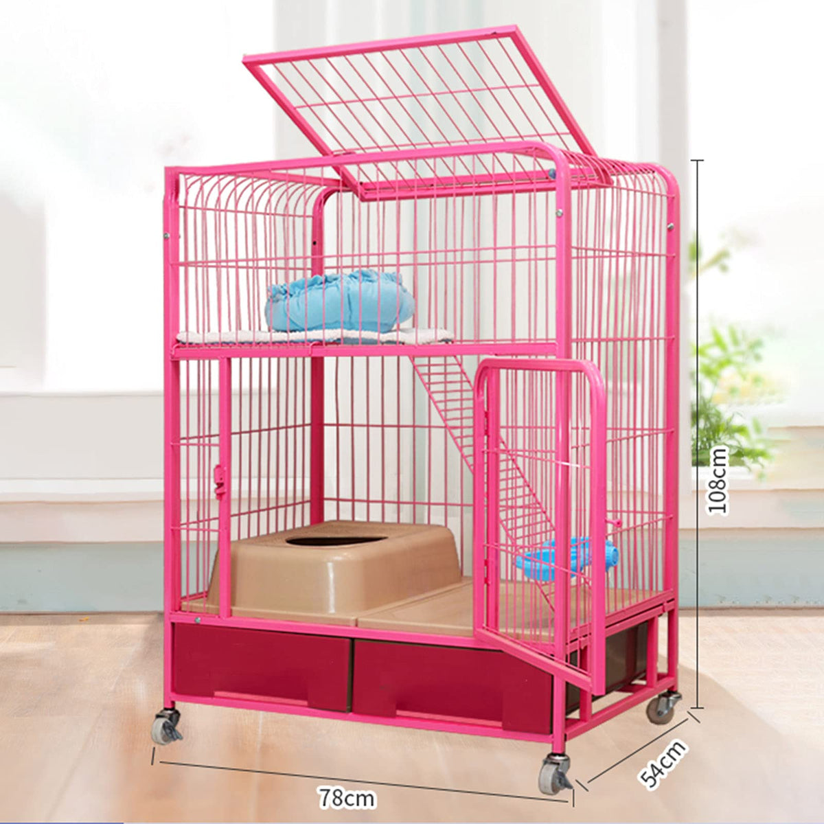 Heavy Duty Metal Dog Crate Cat Cage with Four Wheels V91785