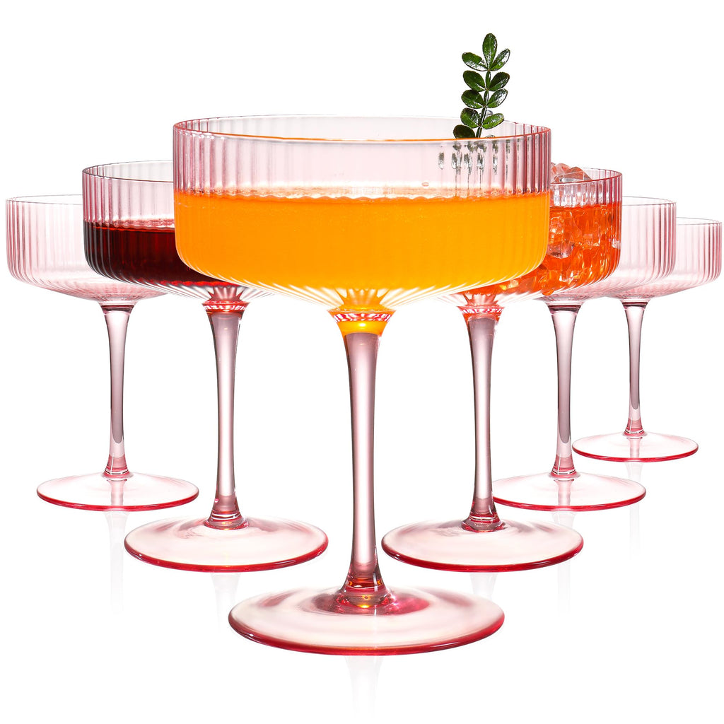 10 oz Pink Ribbed Coupe Glasses Set T322747
